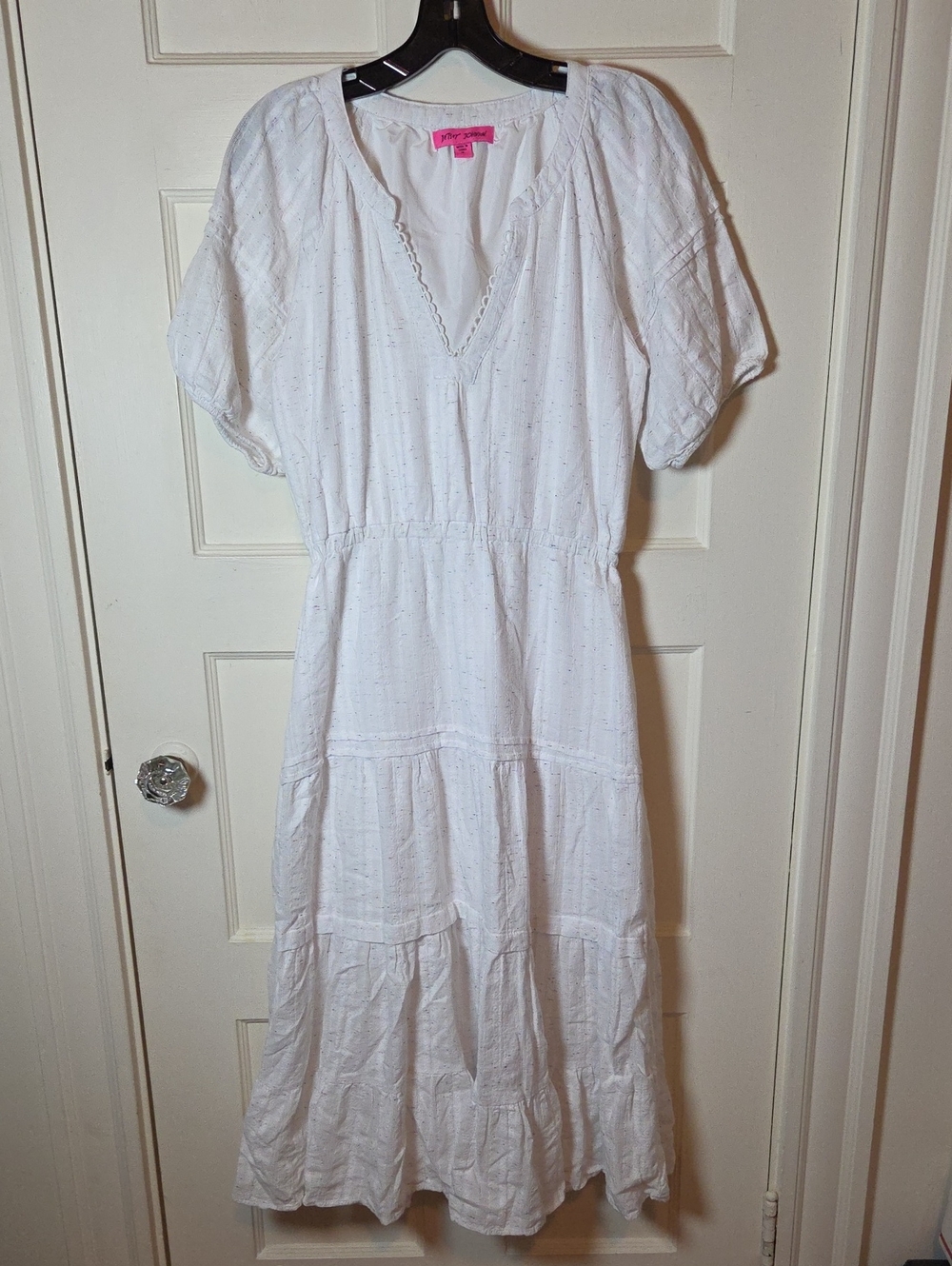 Betsey Johnson Spectator Tiered Midi Dress In White Prairie Cottagecore Confetti